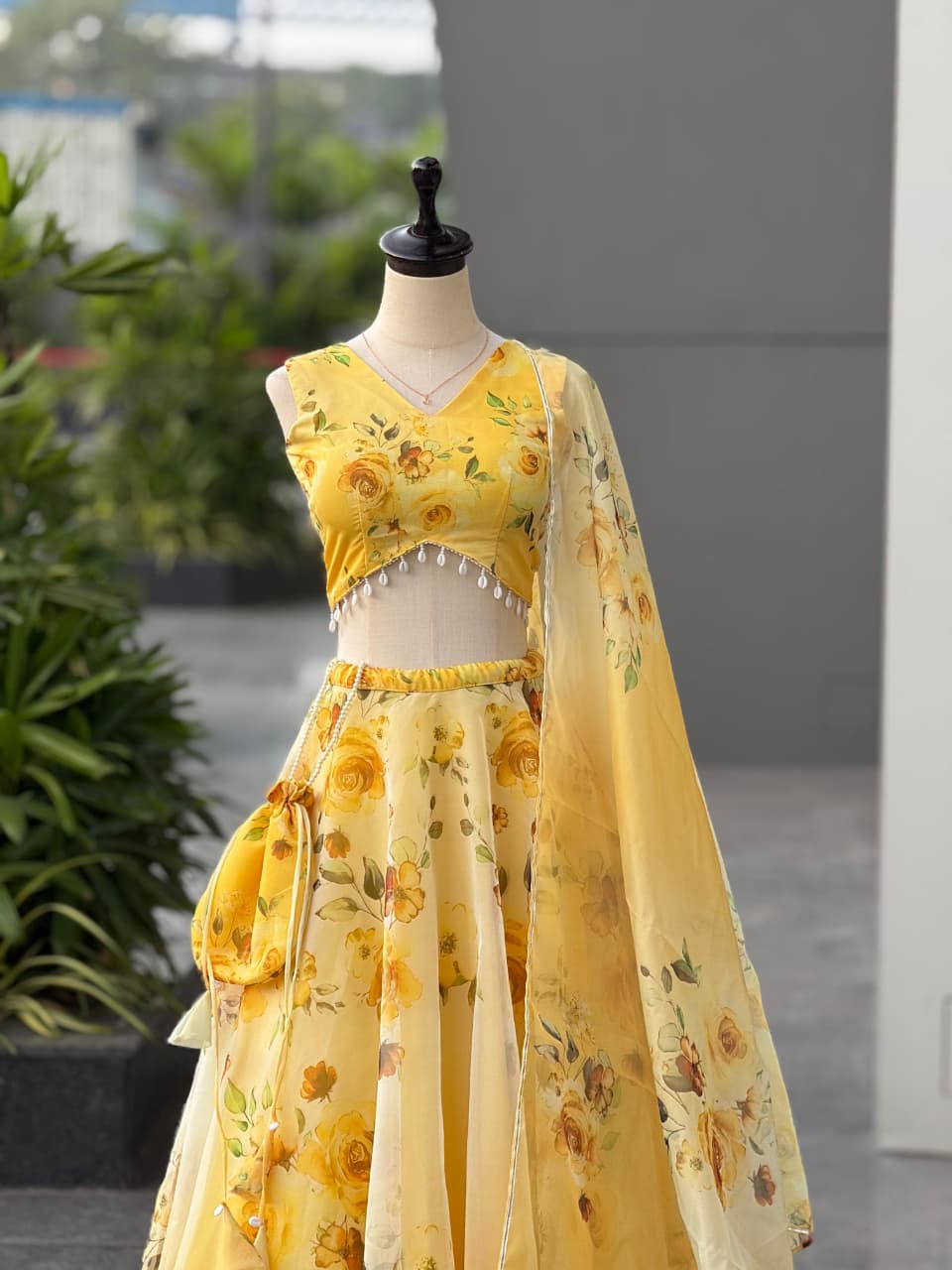 Pure organza silk digital printed lehenga