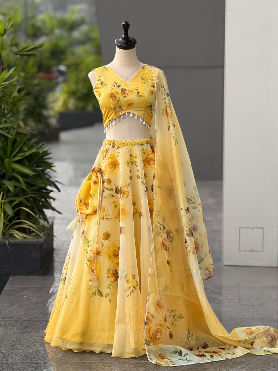 Pure organza silk digital printed lehenga