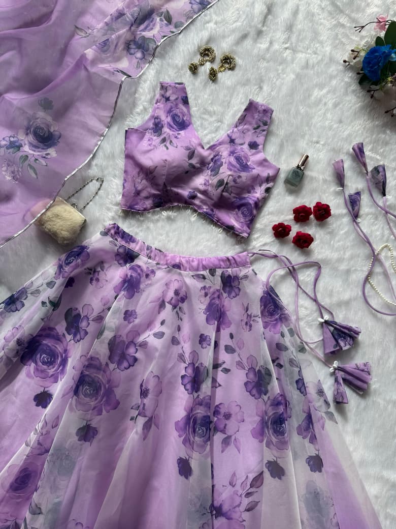 Pure organza silk digital printed lehenga