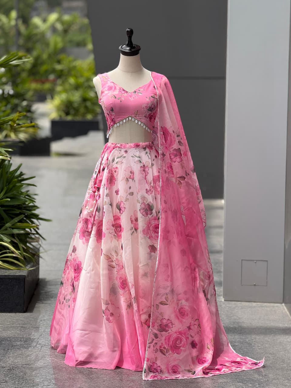 Pure organza silk digital printed lehenga