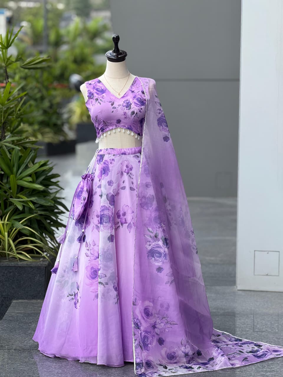 Pure organza silk digital printed lehenga