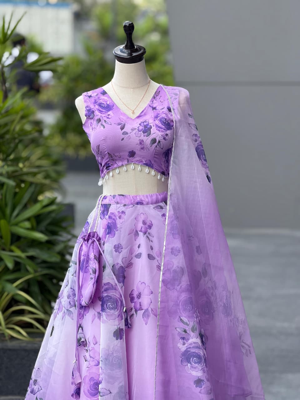Pure organza silk digital printed lehenga