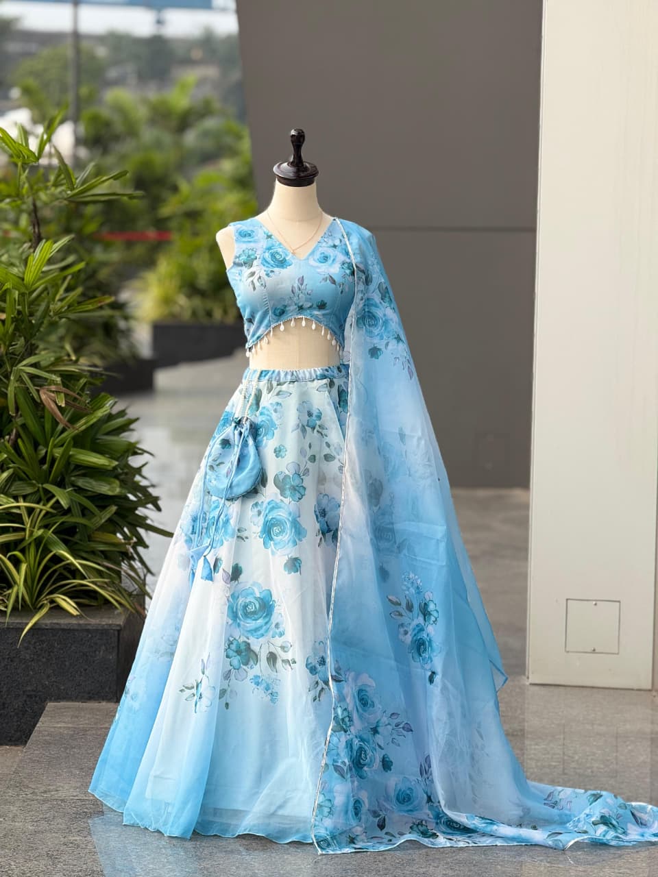 Pure organza silk digital printed lehenga