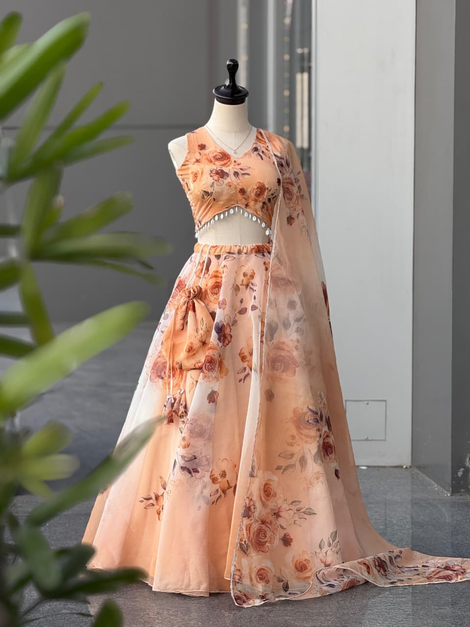 Pure organza silk digital printed lehenga