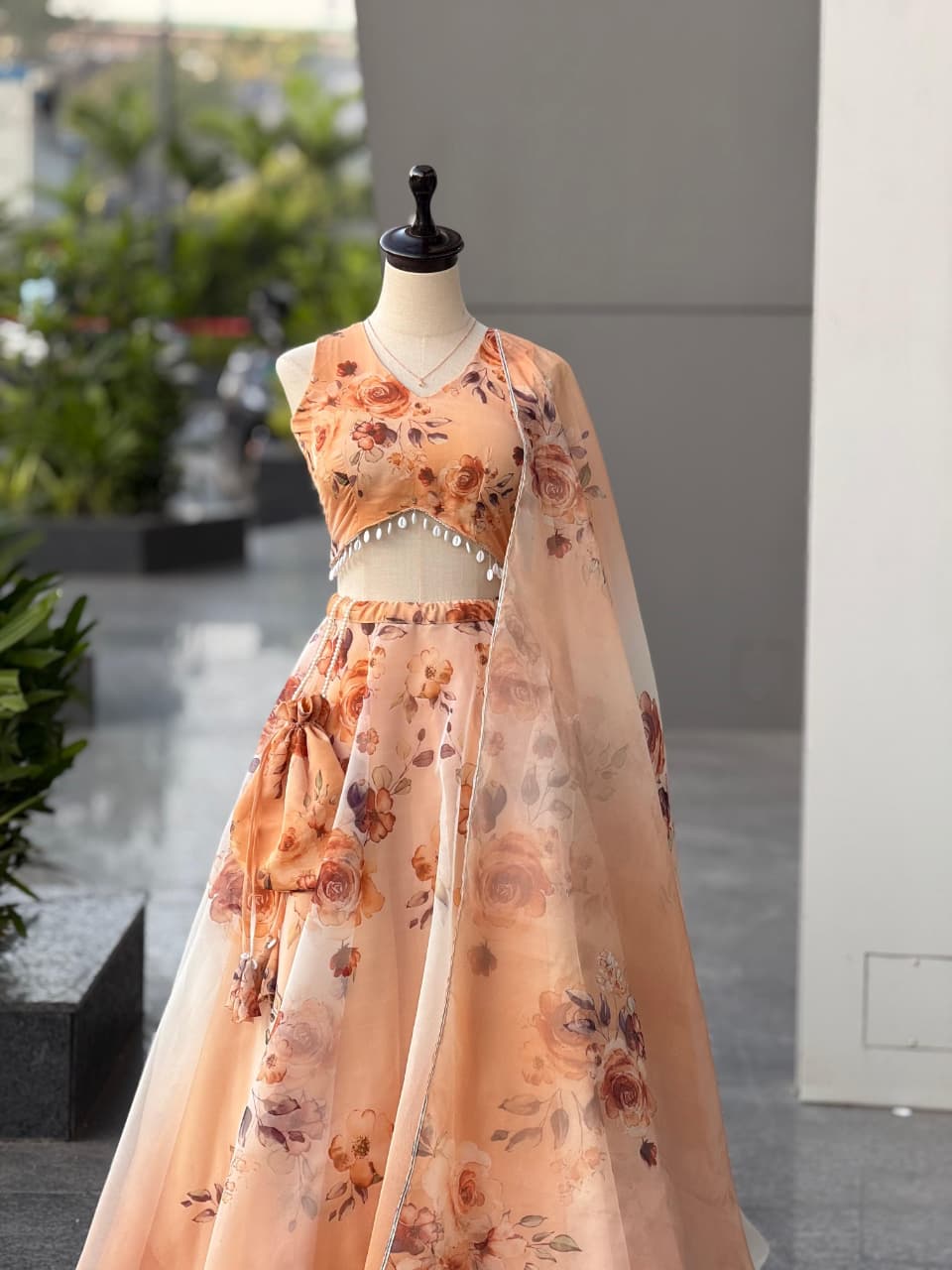 Pure organza silk digital printed lehenga