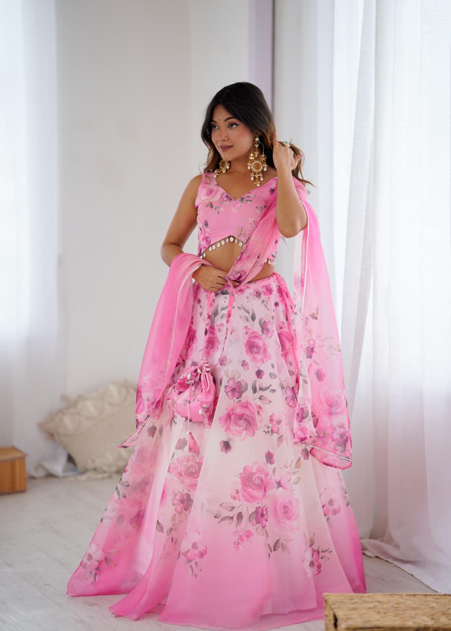 Pure organza silk digital printed lehenga