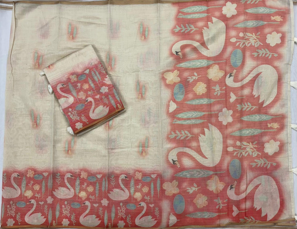 Cream Khadi silk collection sari