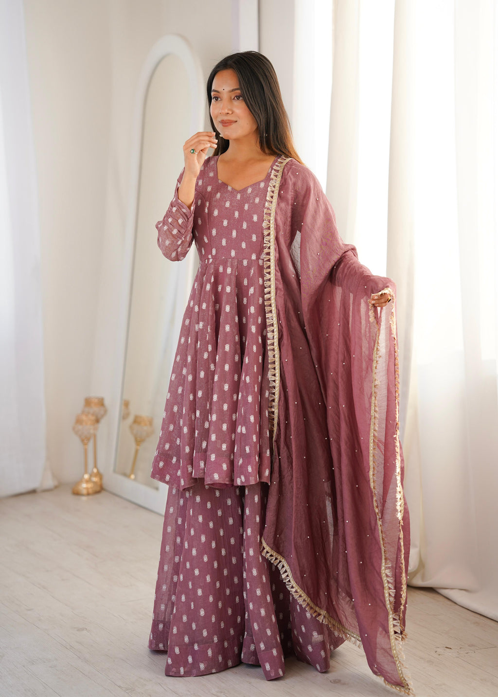Heavy Crunchy Silk Design Jacquard Butti Kurti