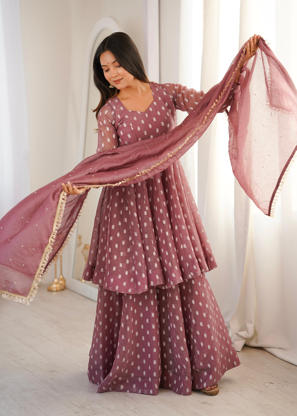 Heavy Crunchy Silk Design Jacquard Butti Kurti