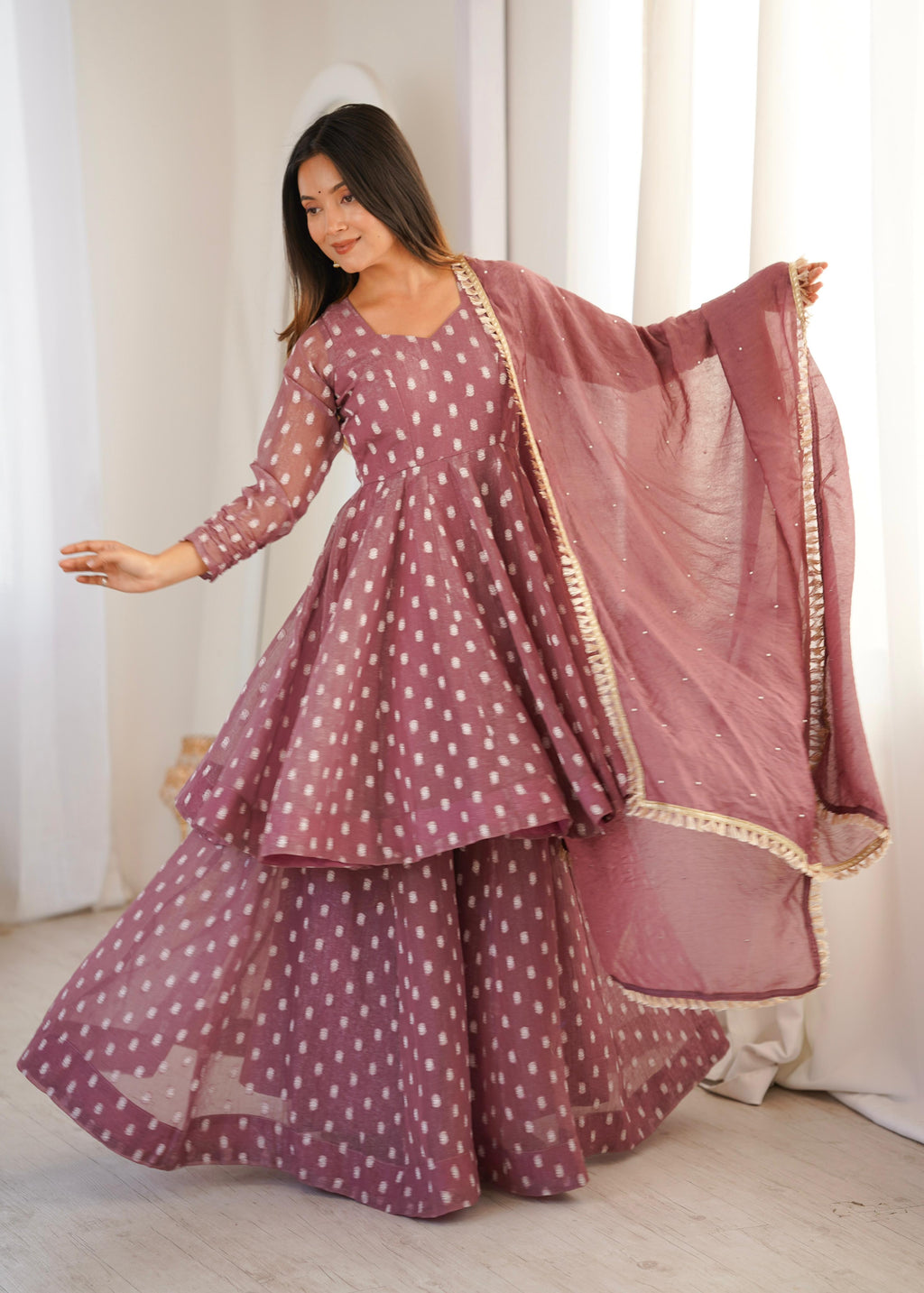 Heavy Crunchy Silk Design Jacquard Butti Kurti