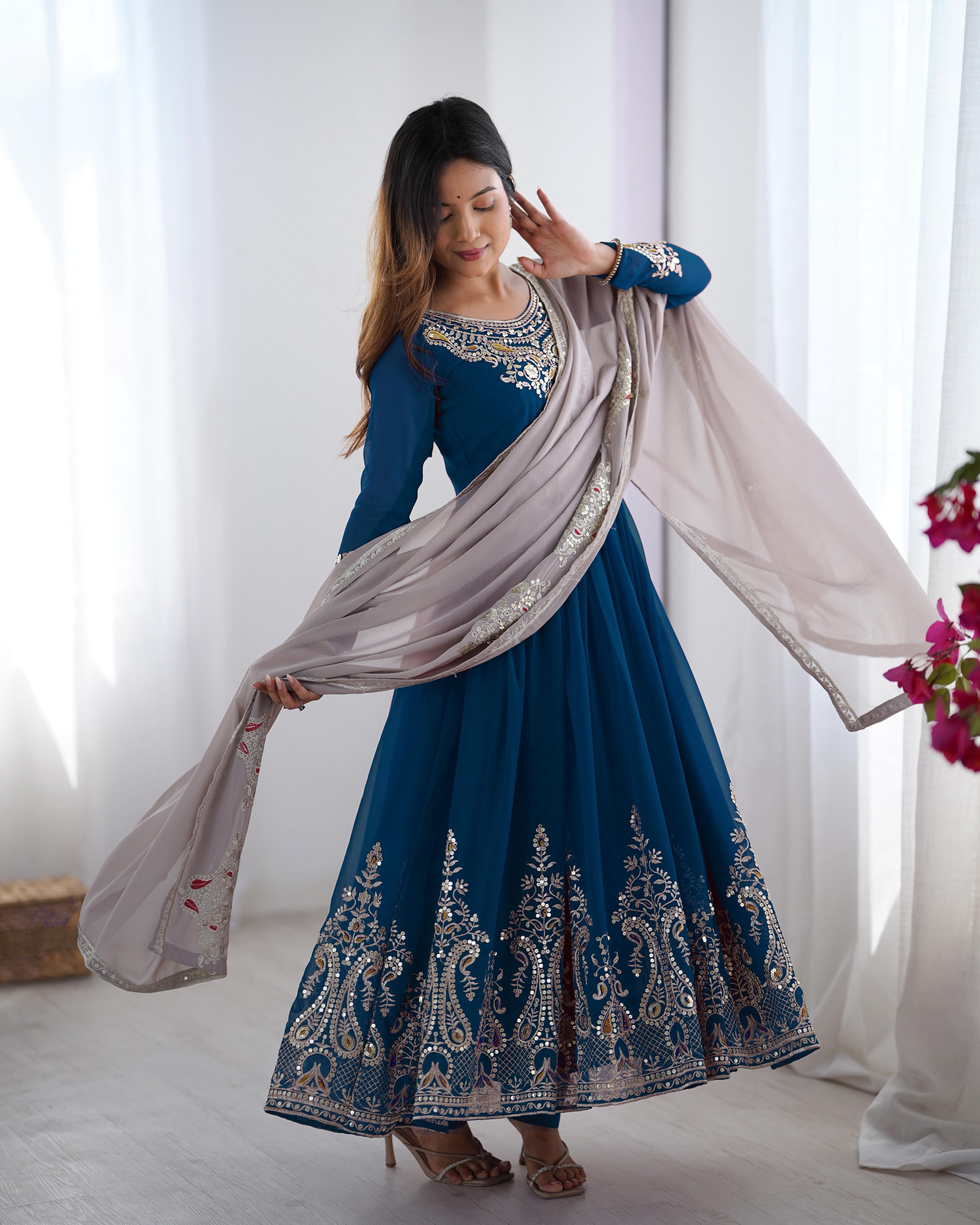 Elegant Embroidered Sequence Designer Gown