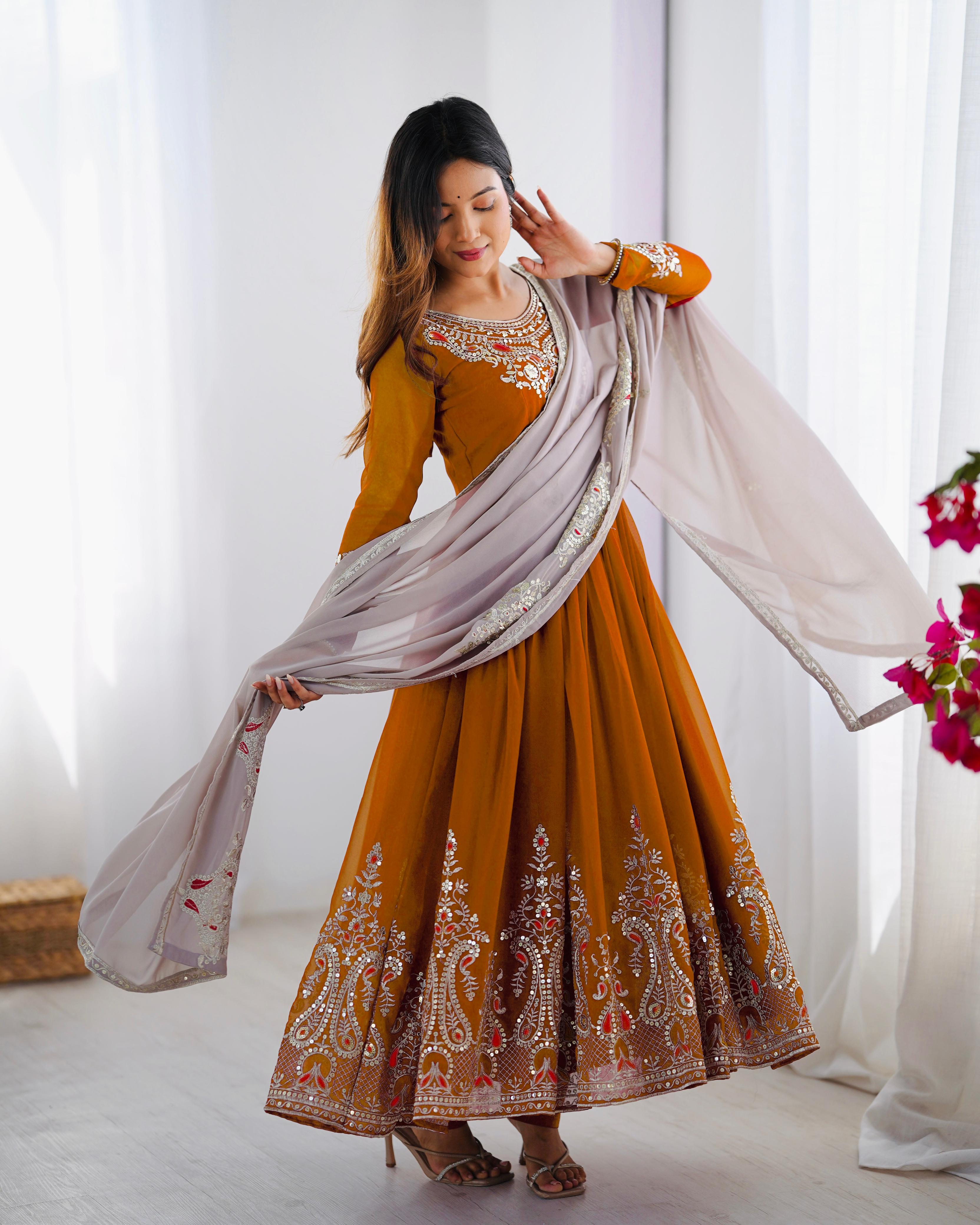 Elegant Embroidered Sequence Designer Gown
