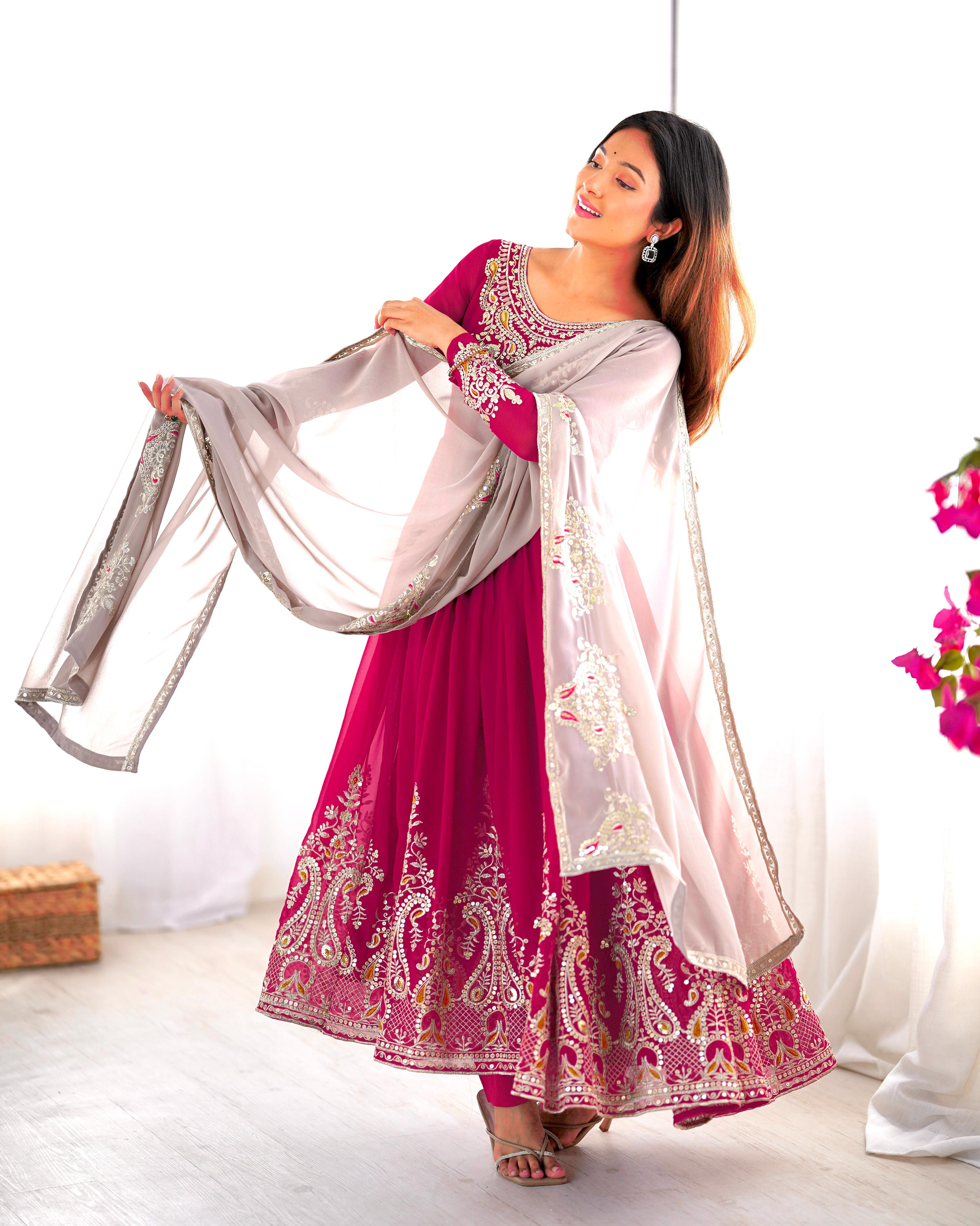 Elegant Embroidered Sequence Designer Gown