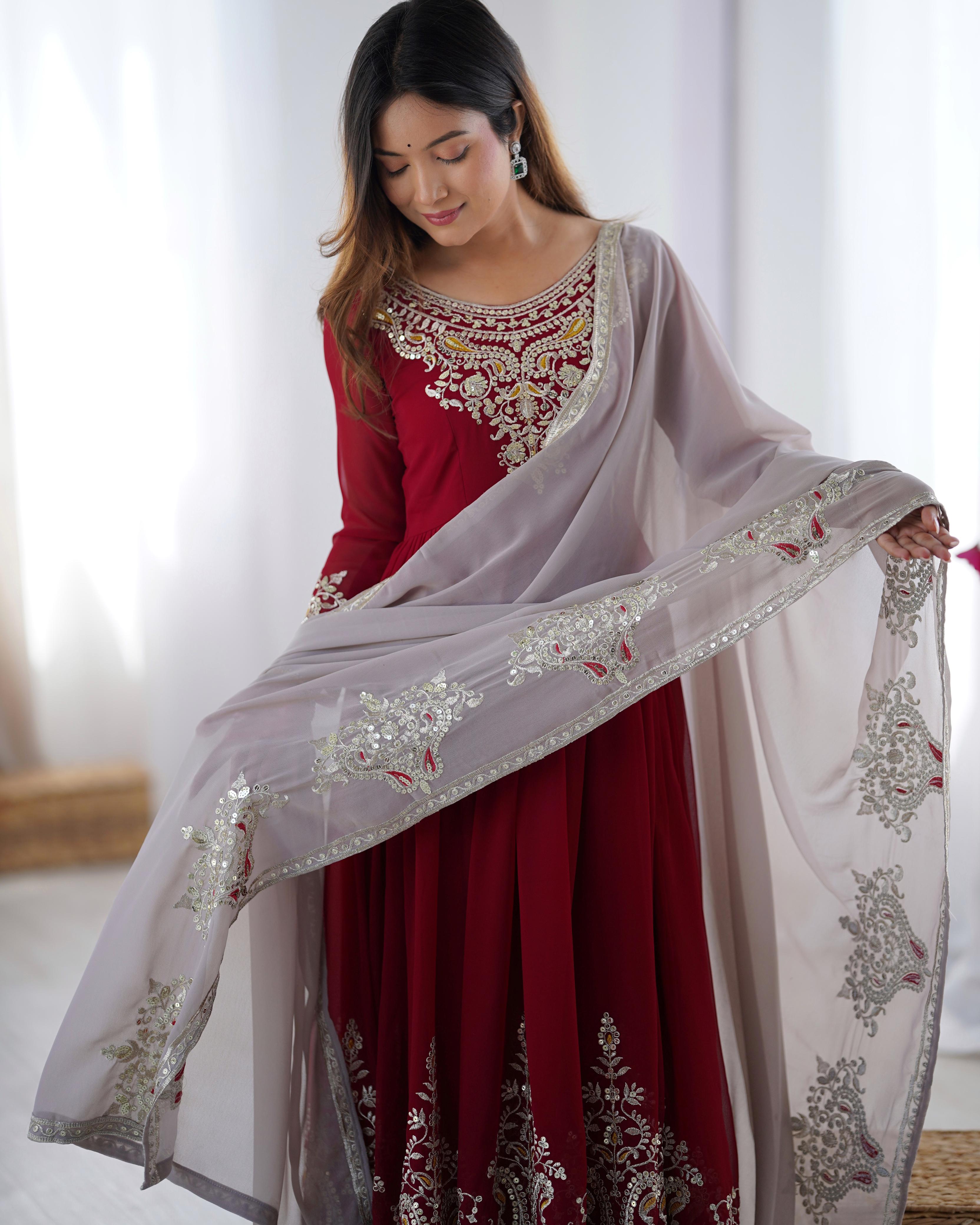 Elegant Embroidered Sequence Designer Gown