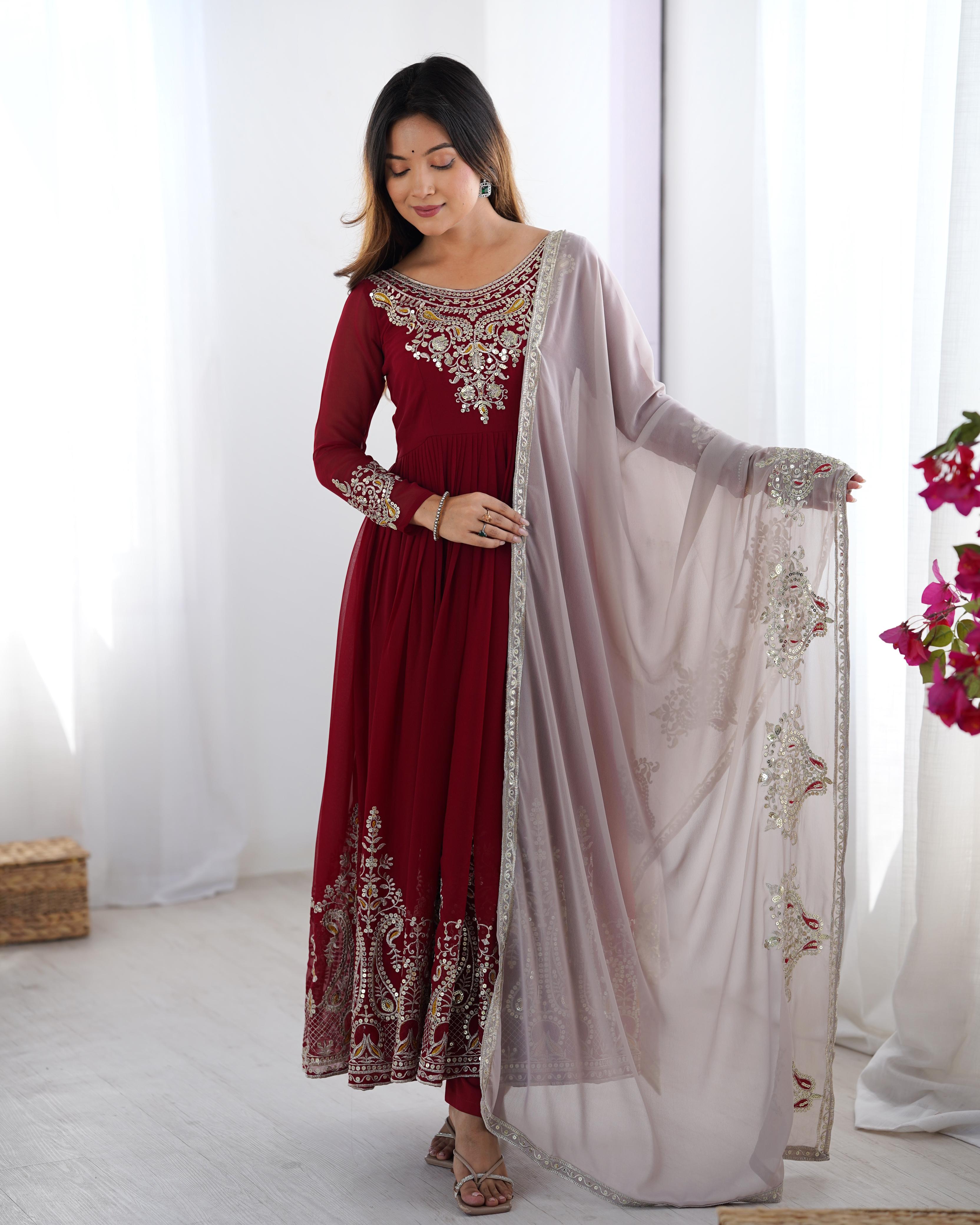 Elegant Embroidered Sequence Designer Gown