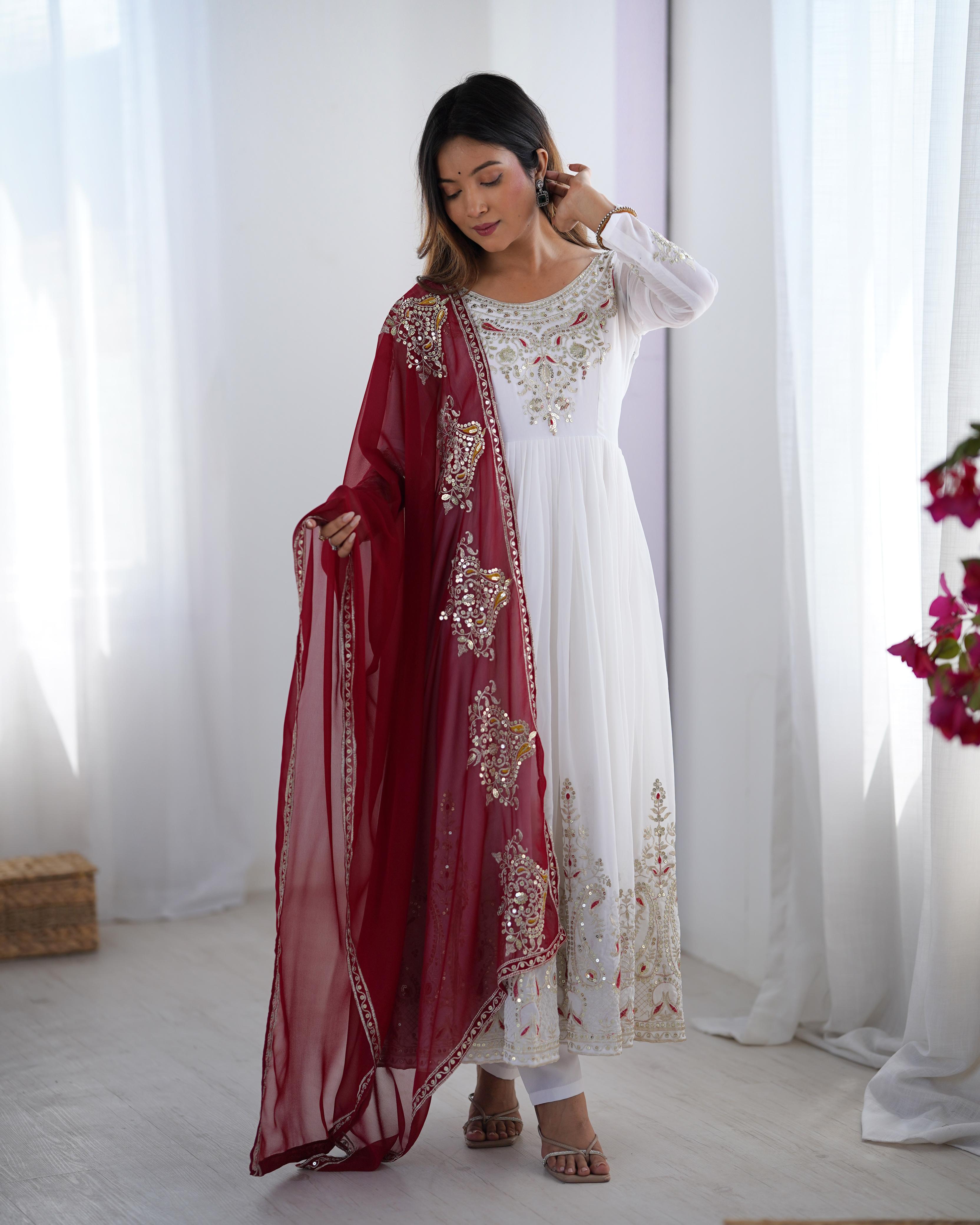 Elegant Embroidered Sequence Designer Gown