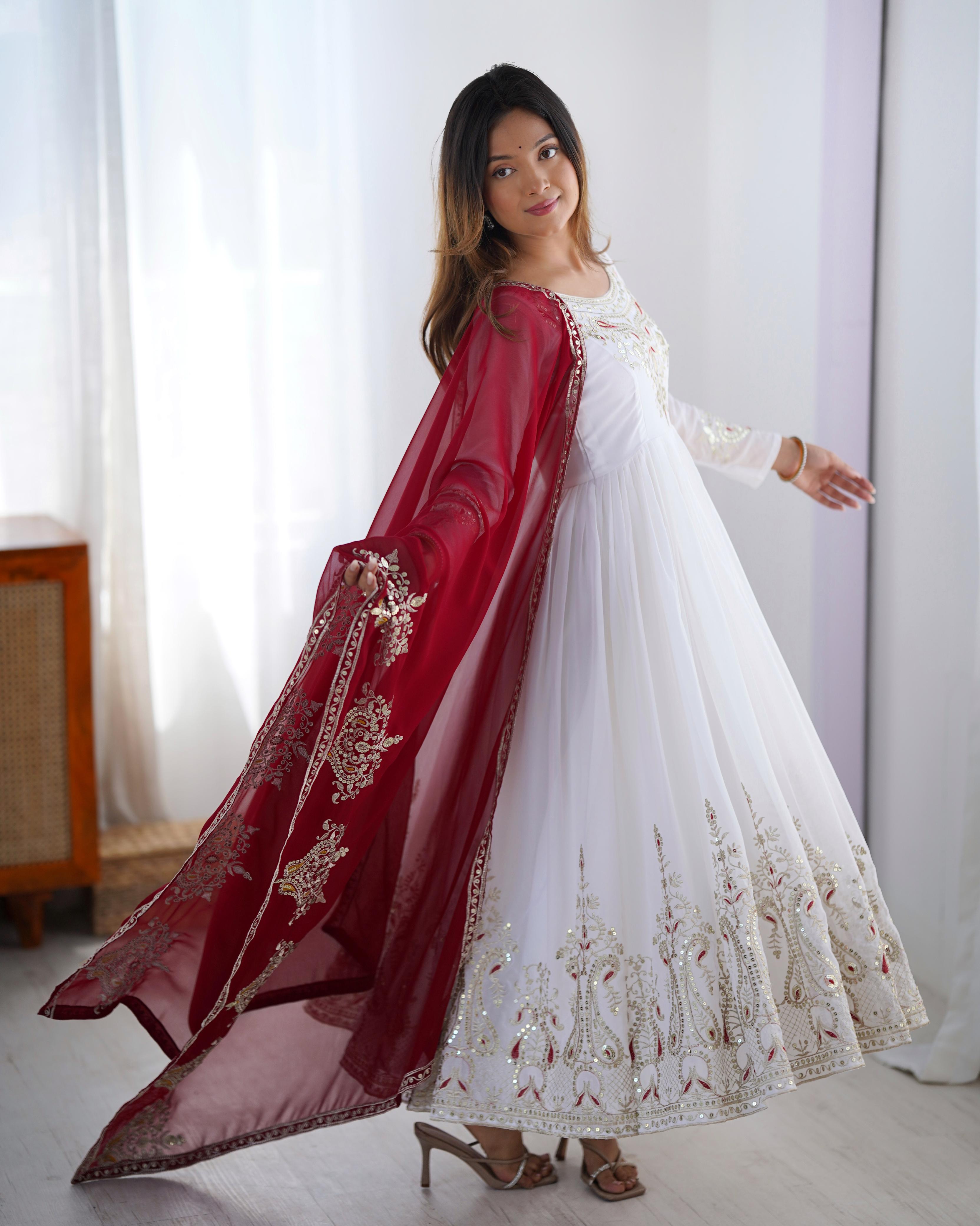 Elegant Embroidered Sequence Designer Gown