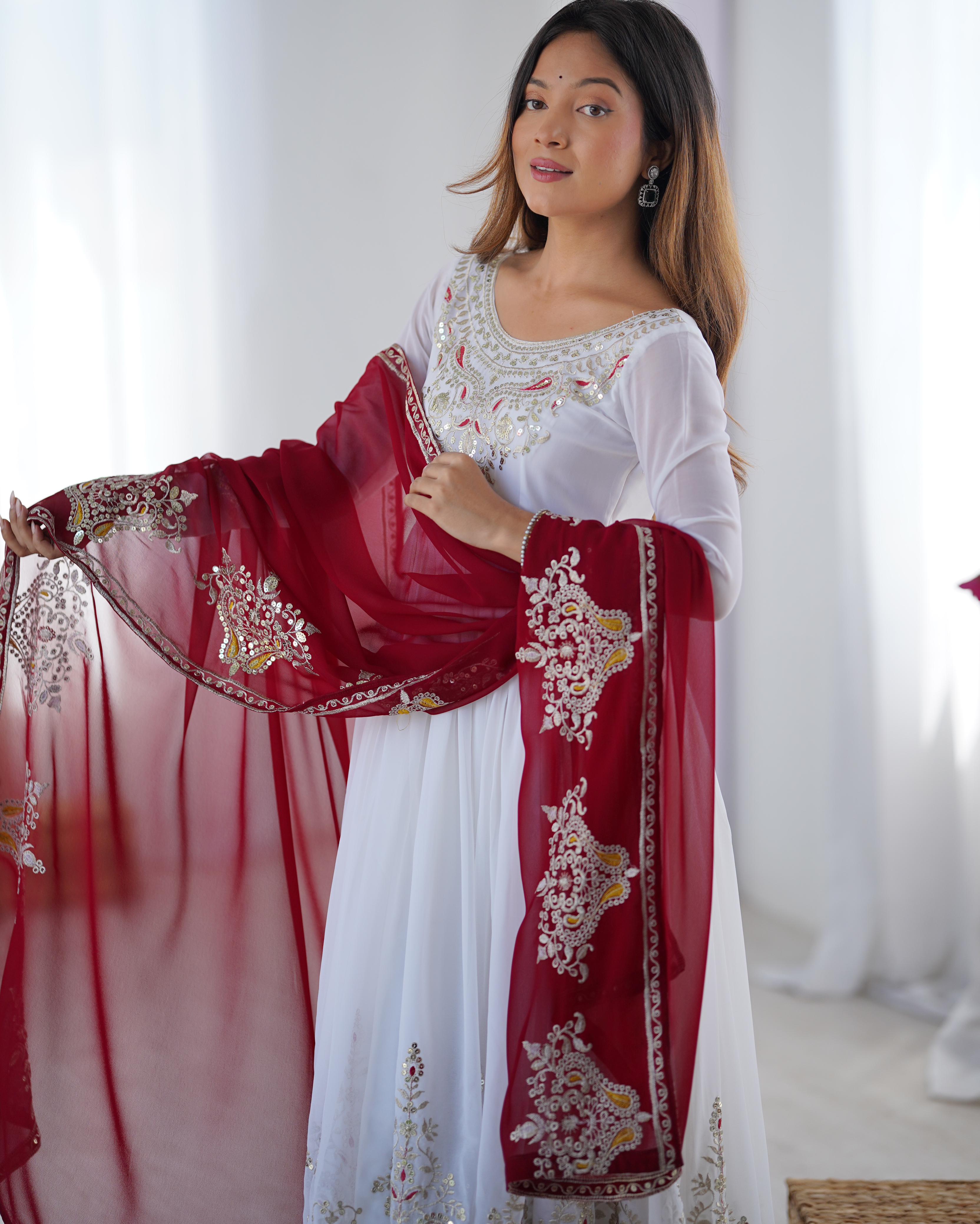 Elegant Embroidered Sequence Designer Gown