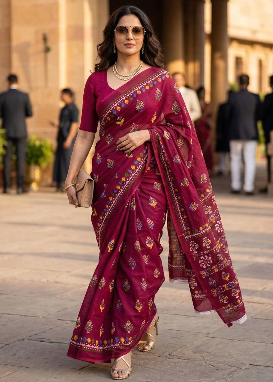COTTON WARLI HAND BLOCK PRINTED SAREE