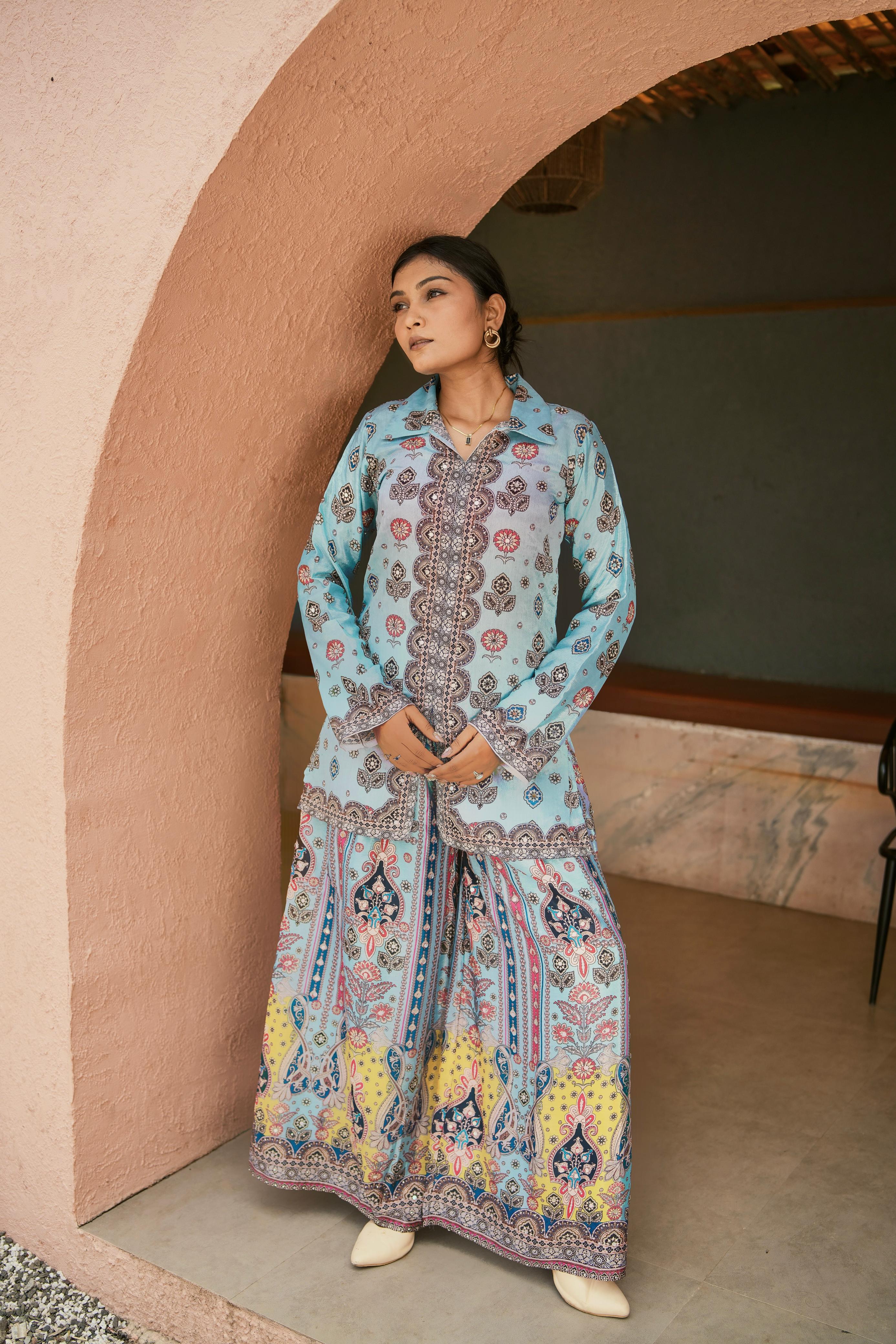 Pure Chinon Silk With Digital Print plazo set