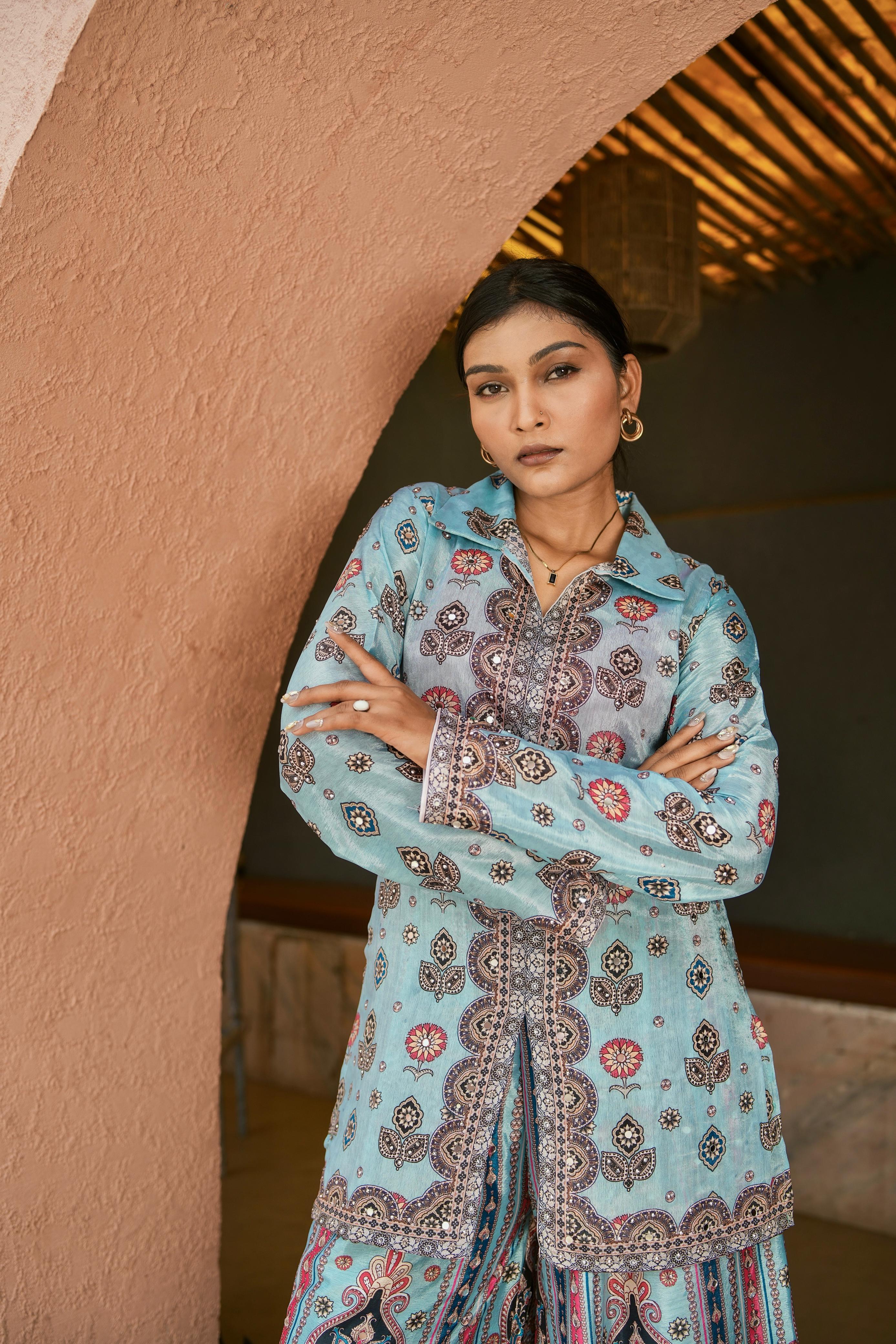 Pure Chinon Silk With Digital Print plazo set