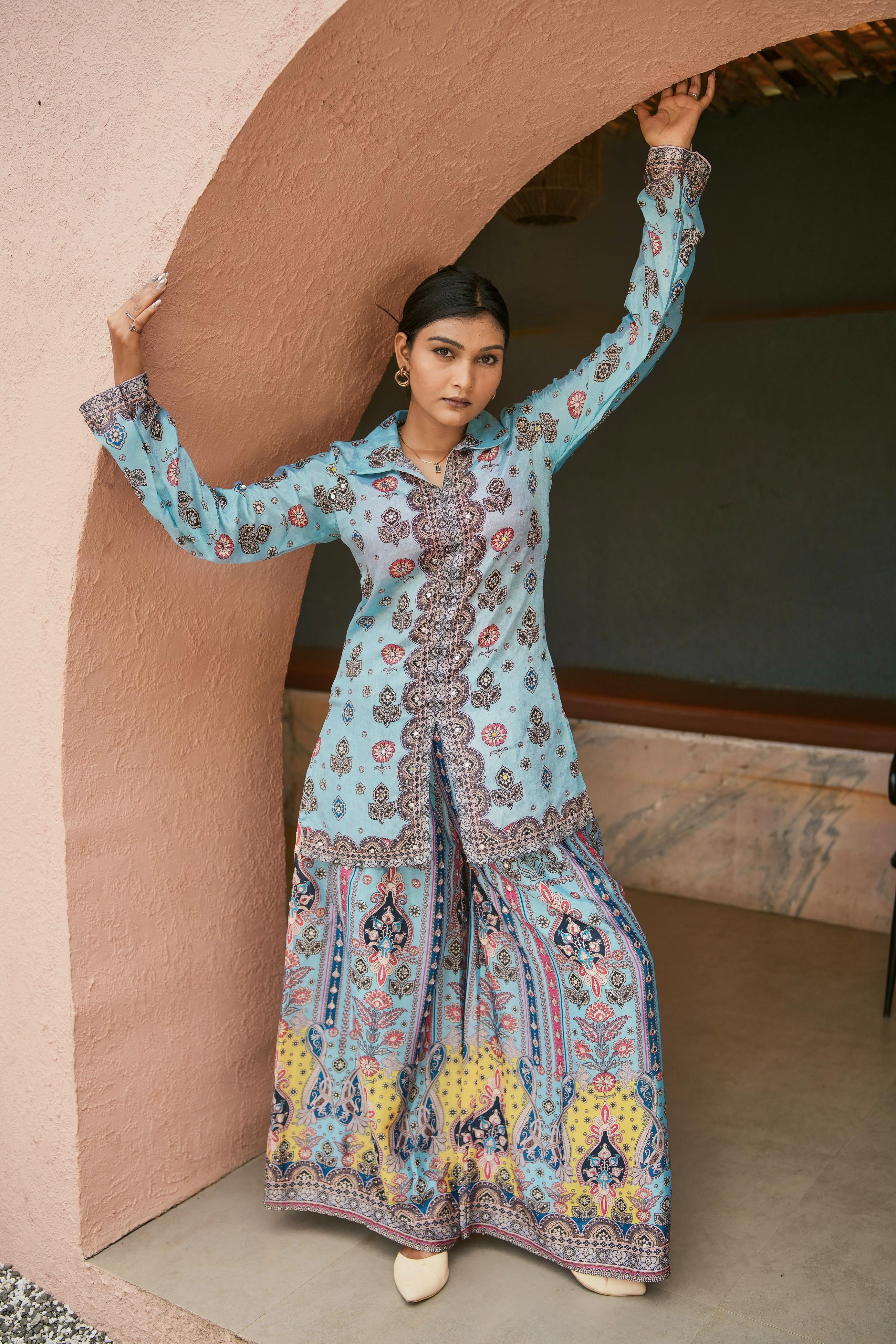 Pure Chinon Silk With Digital Print plazo set