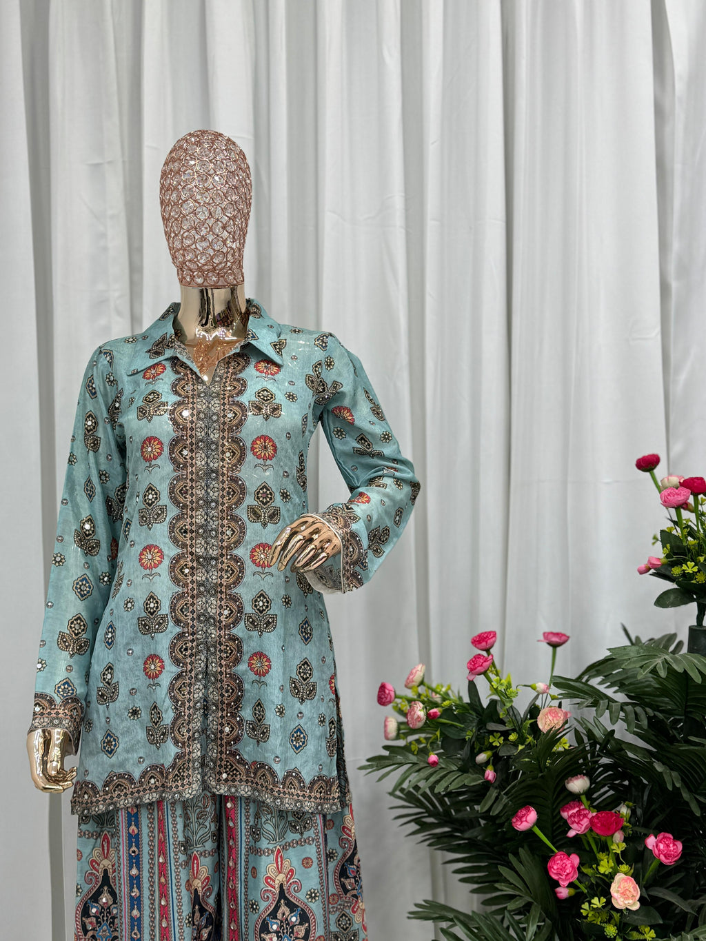 Pure Chinon Silk With Digital Print plazo set