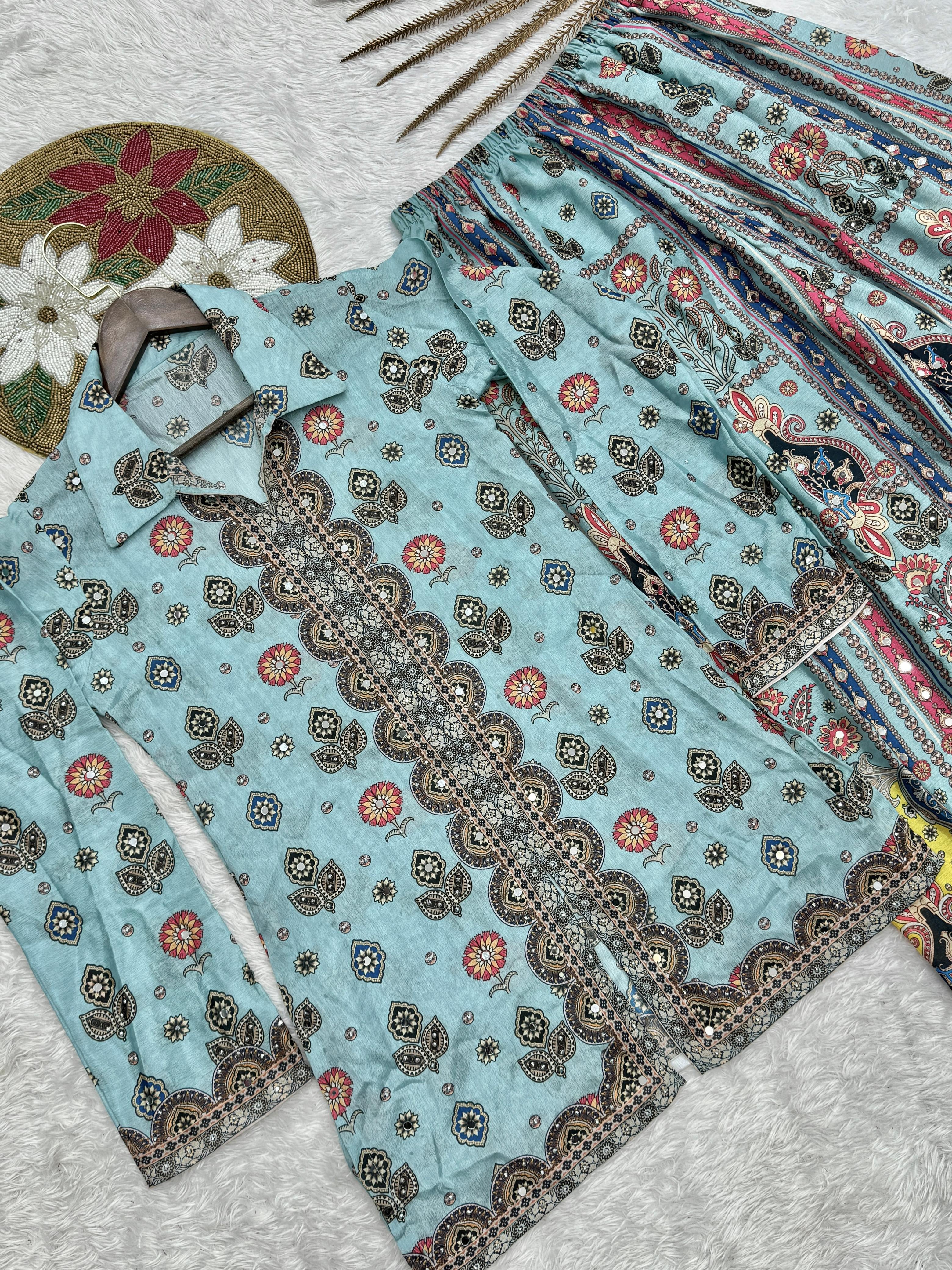 Pure Chinon Silk With Digital Print plazo set