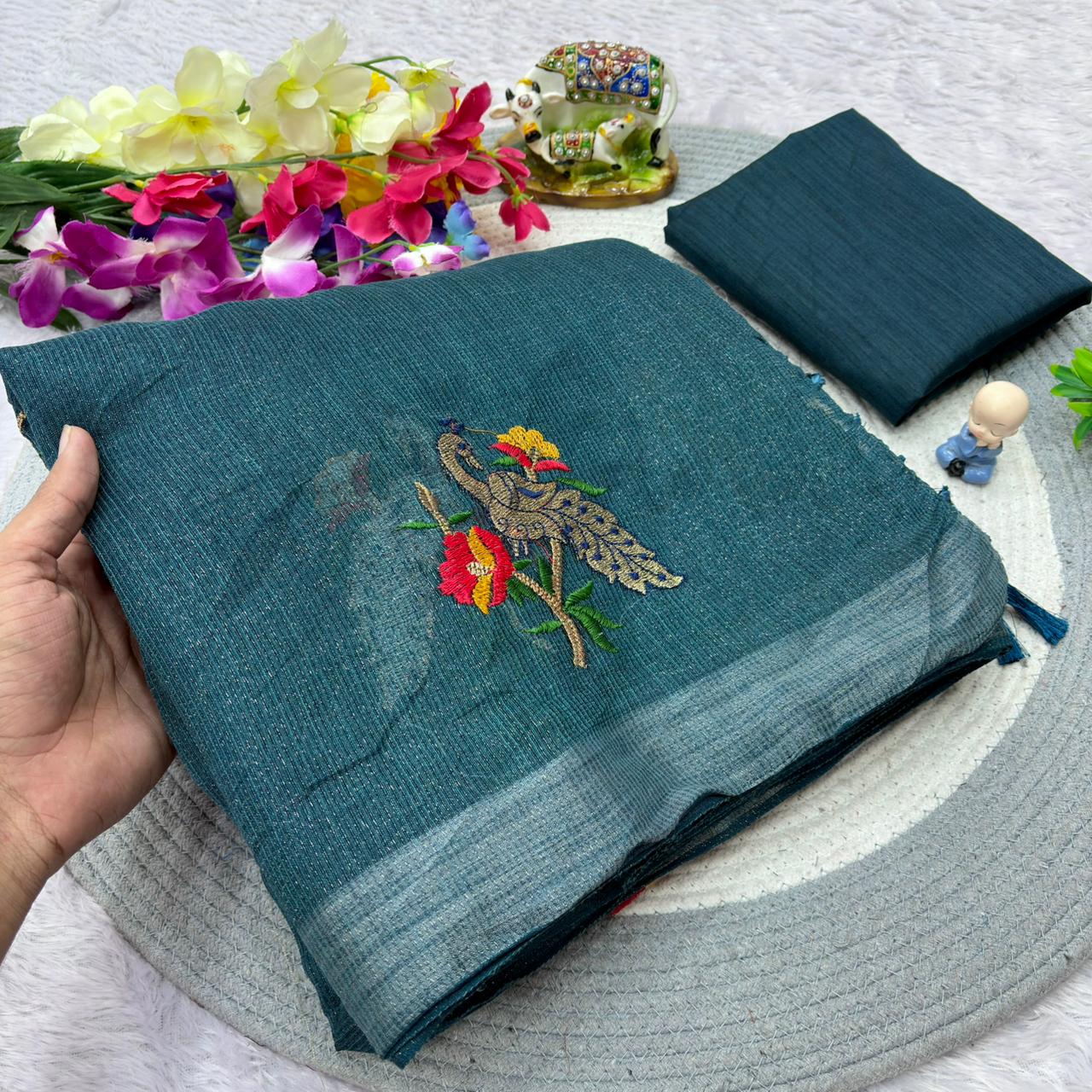 Premium Simmer Crystal Cotton Saree