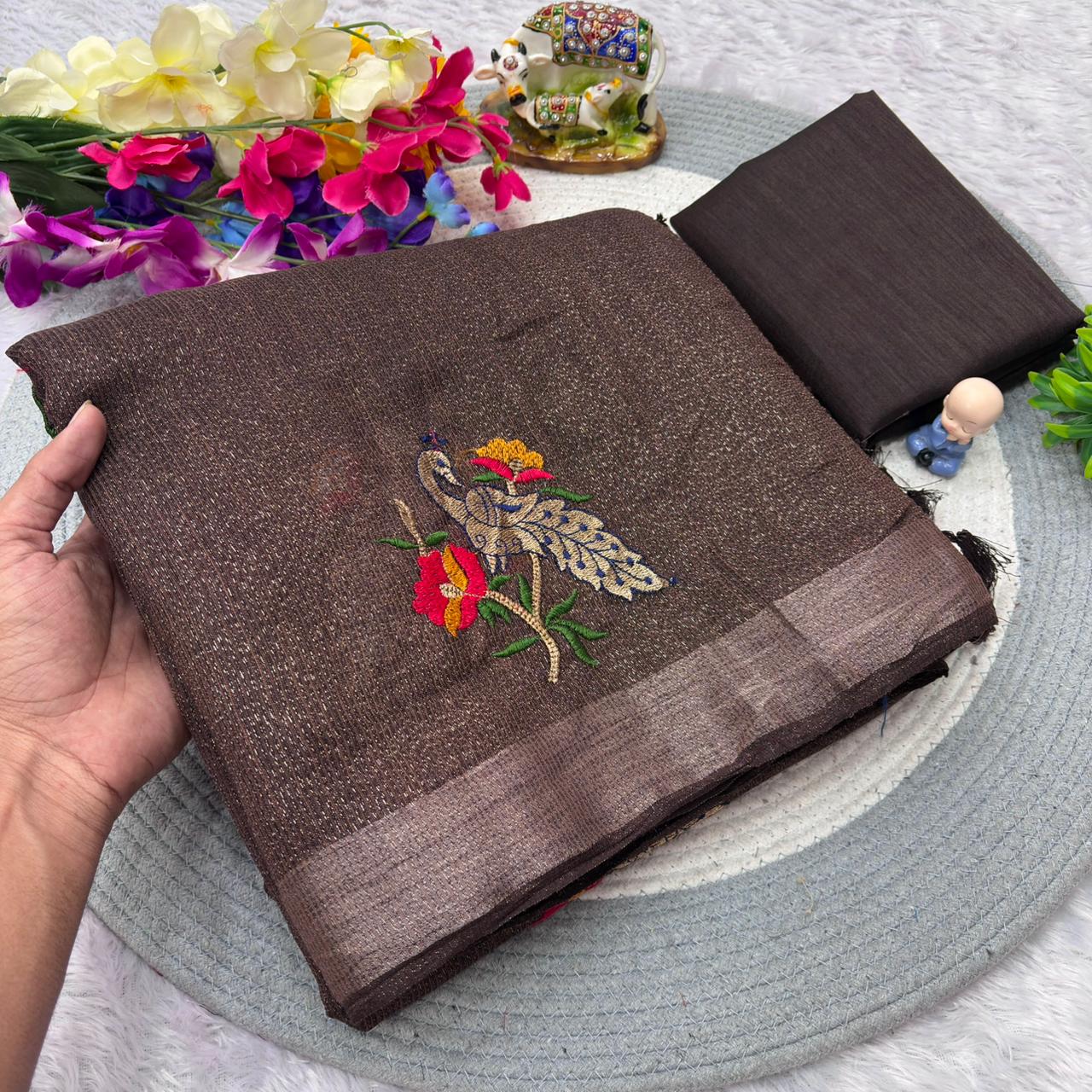 Premium Simmer Crystal Cotton Saree