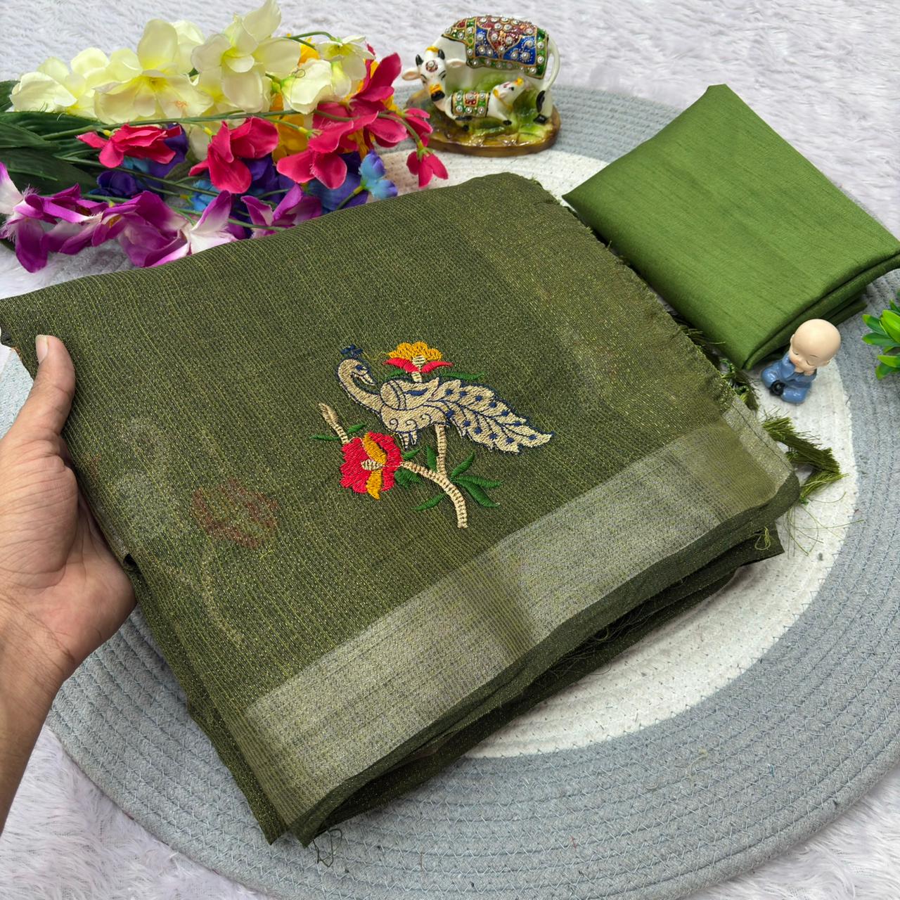 Premium Simmer Crystal Cotton Saree