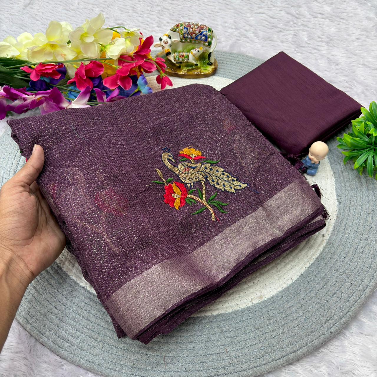 Premium Simmer Crystal Cotton Saree