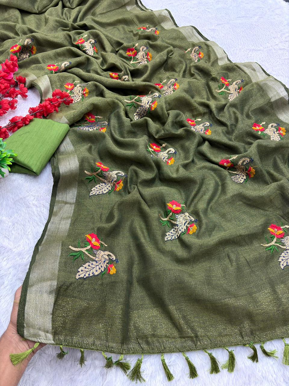 Premium Simmer Crystal Cotton Saree
