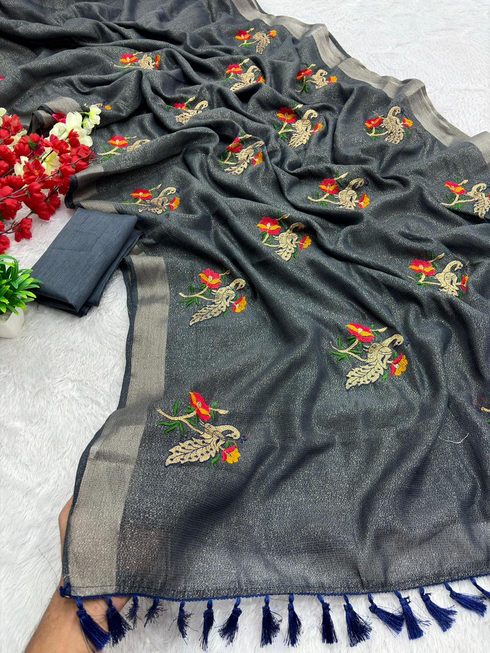 Premium Simmer Crystal Cotton Saree