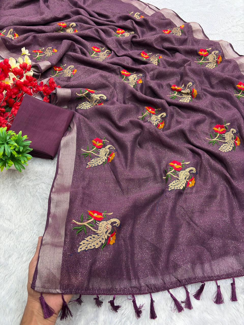 Premium Simmer Crystal Cotton Saree