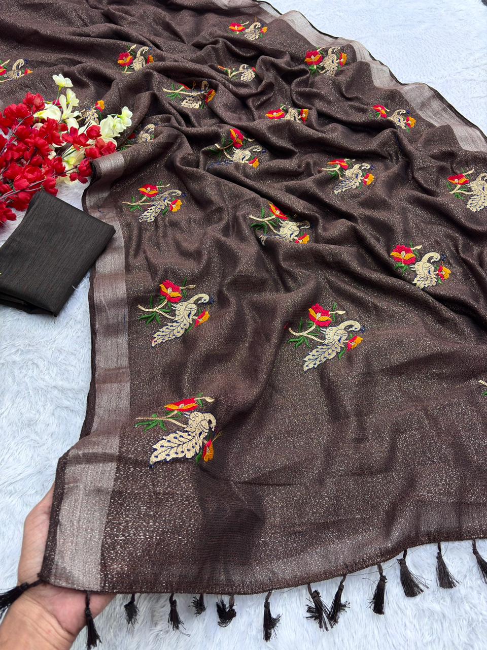 Premium Simmer Crystal Cotton Saree