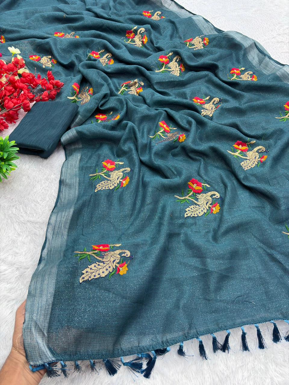 Premium Simmer Crystal Cotton Saree