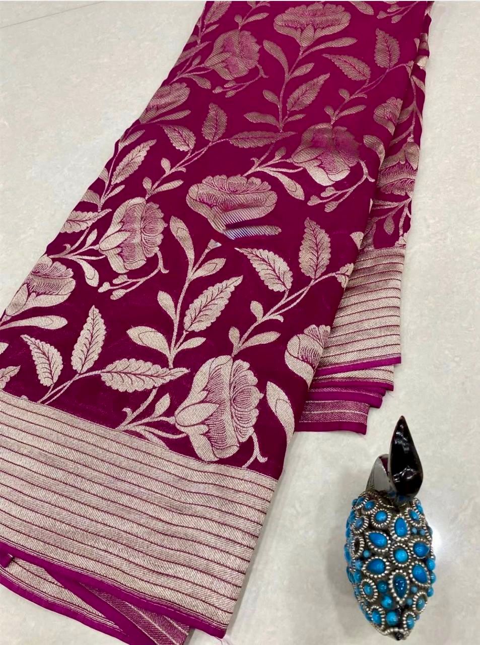 Experience luxury with our crepe Khadi silk weaving saree