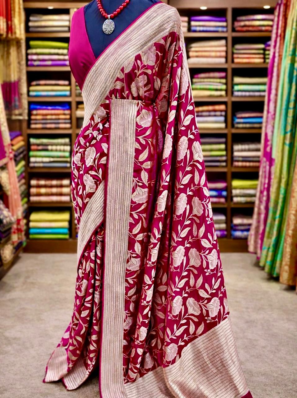 Experience luxury with our crepe Khadi silk weaving saree
