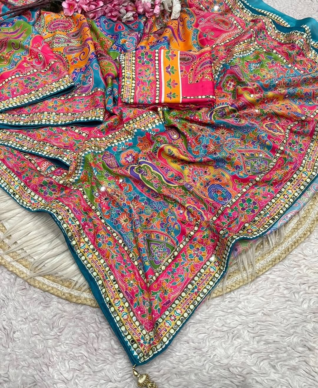 Soft Pure Marshmellow Shiny Chinnon Silk SARI