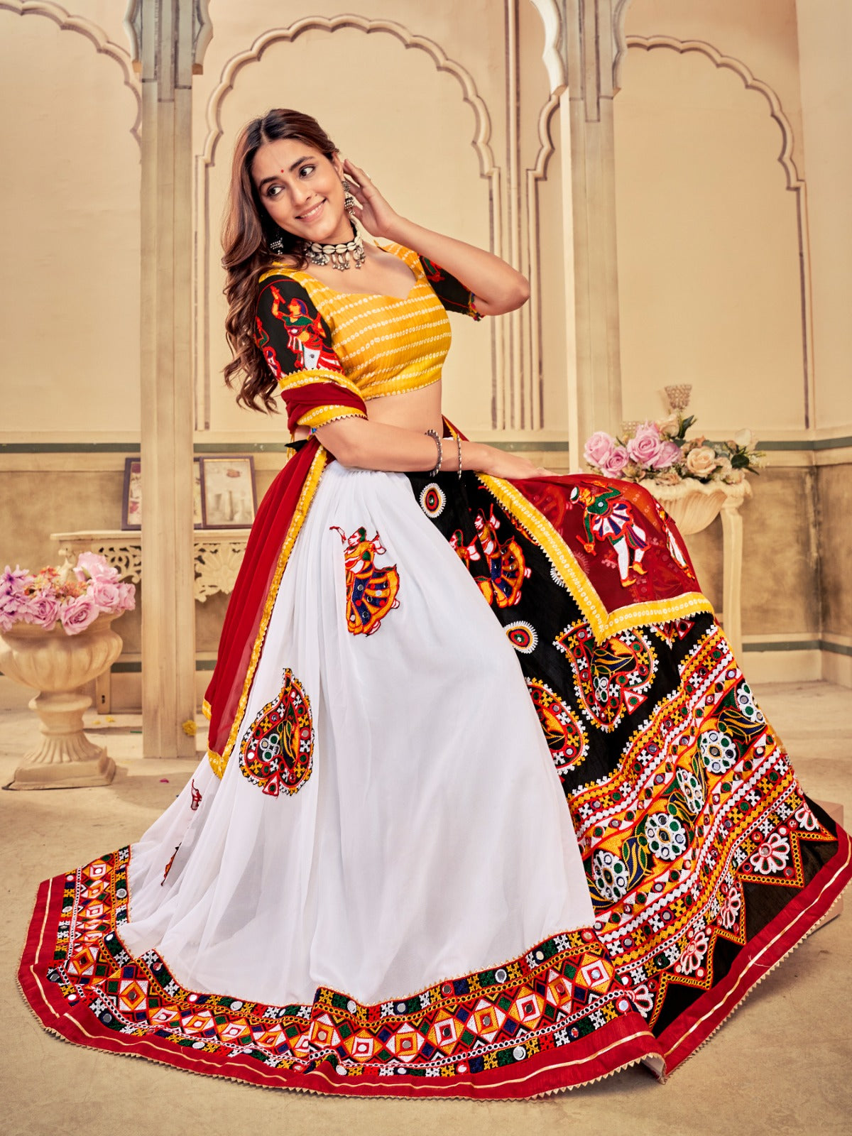 Traditional Kutchi Embroidery With Mirror Work Lehenga