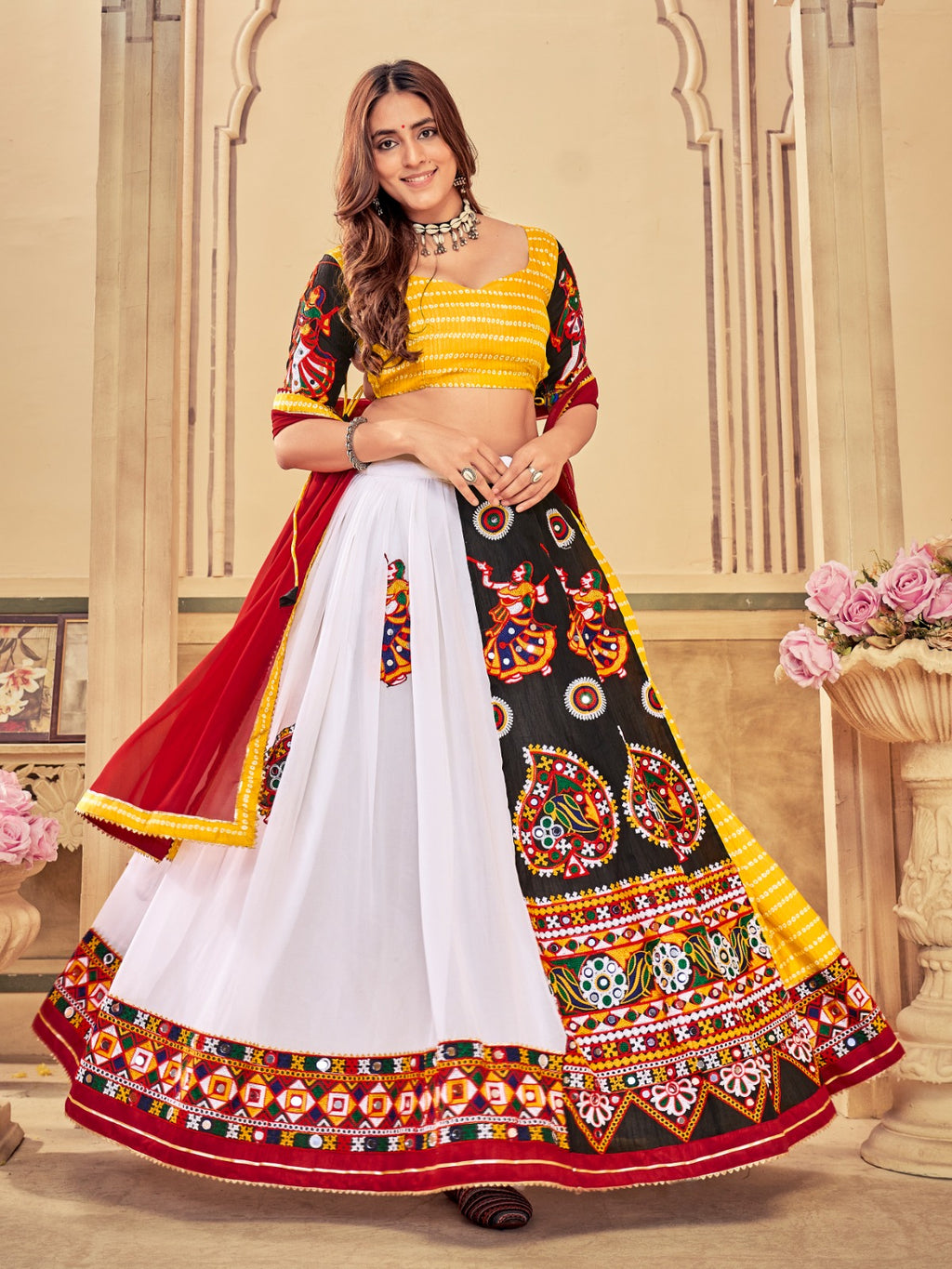 Traditional Kutchi Embroidery With Mirror Work Lehenga