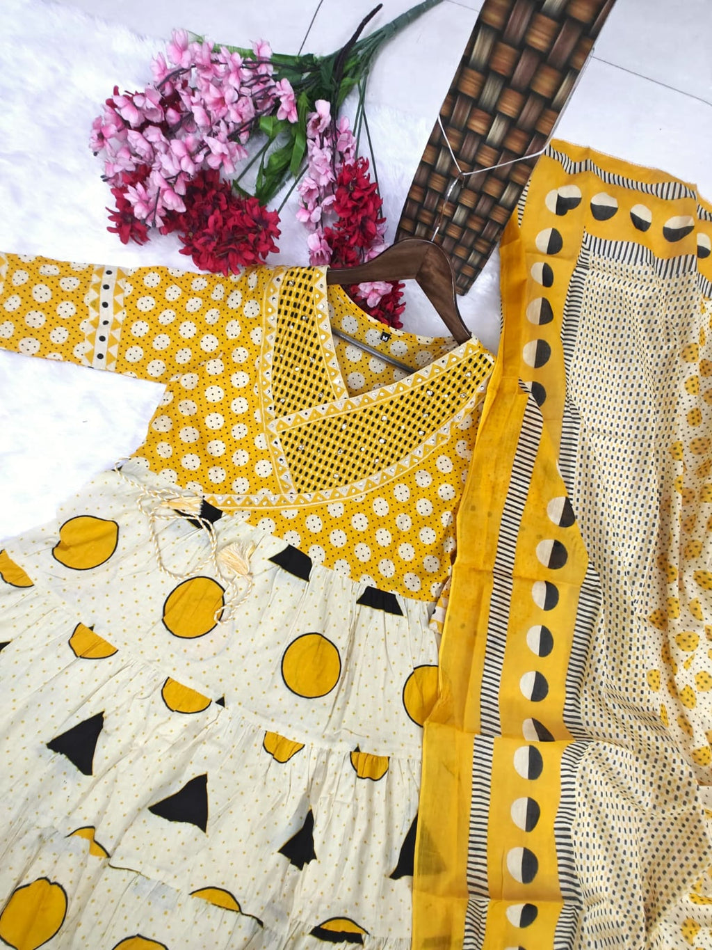 Premium Cotton Sequence Embroidery  Work Anarkali kurti set