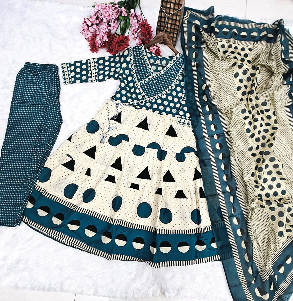 Premium Cotton Sequence Embroidery  Work Anarkali kurti set