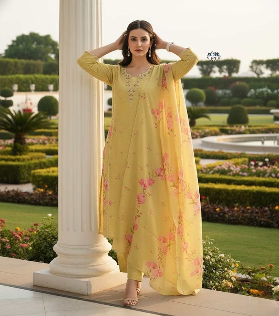 Premium And Beautiful Embroidery Work Neckline Chanderi Butti Kurti