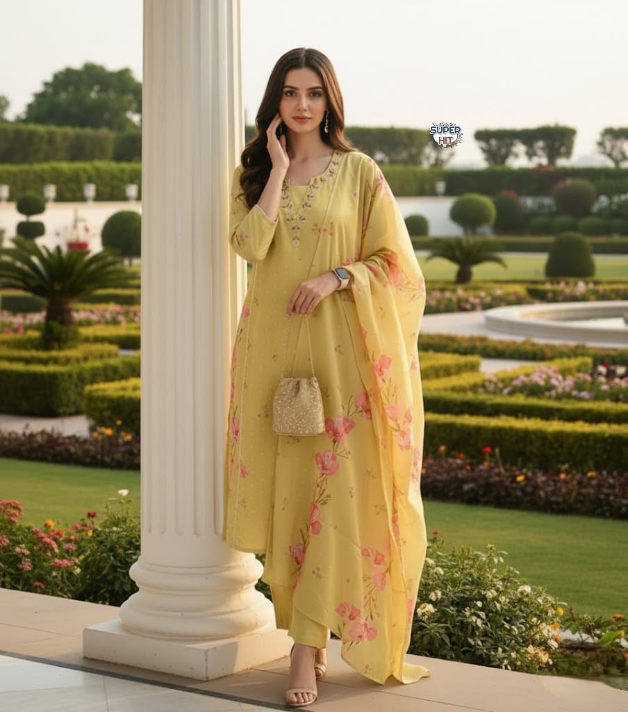 Premium And Beautiful Embroidery Work Neckline Chanderi Butti Kurti