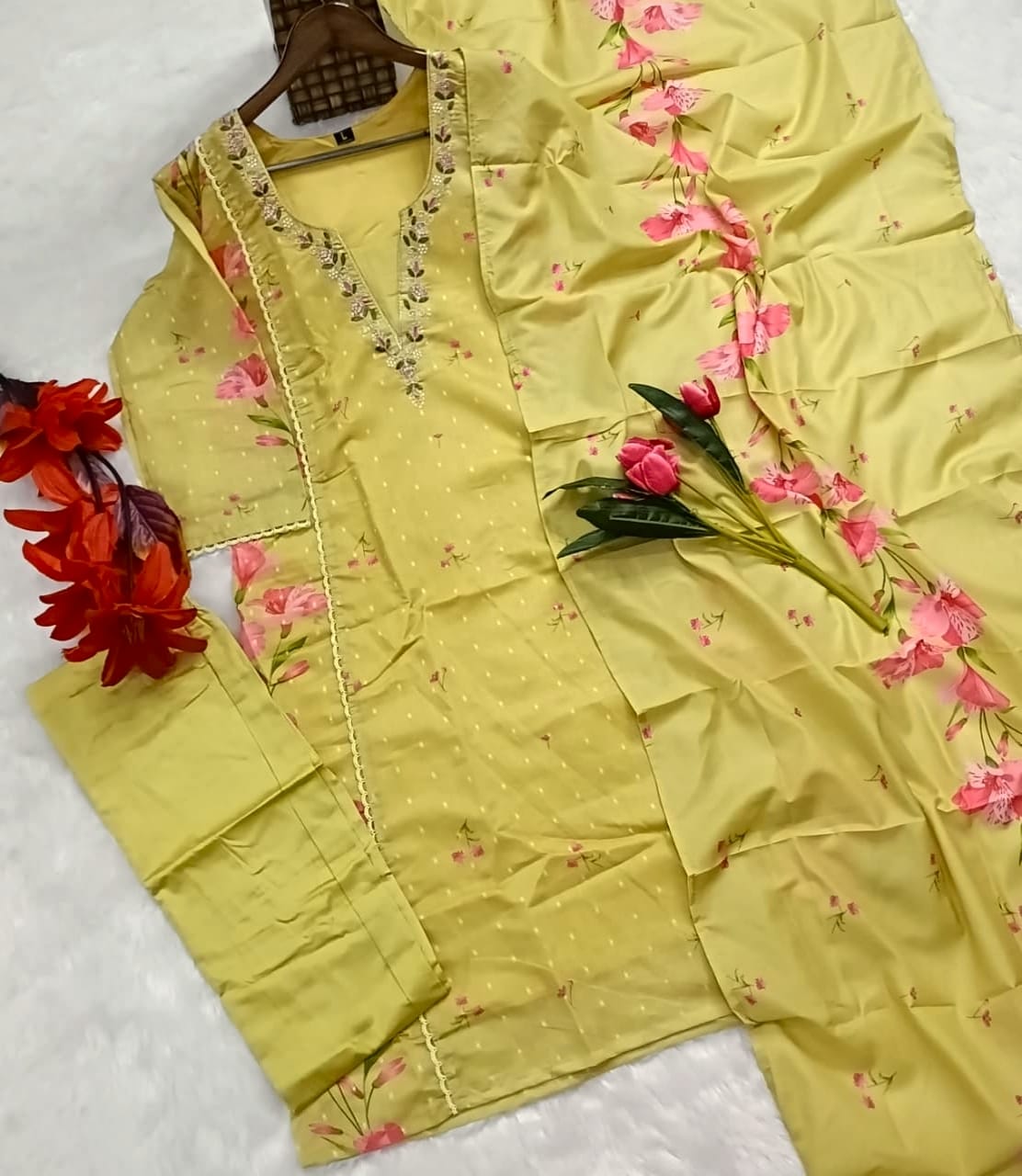 Premium And Beautiful Embroidery Work Neckline Chanderi Butti Kurti