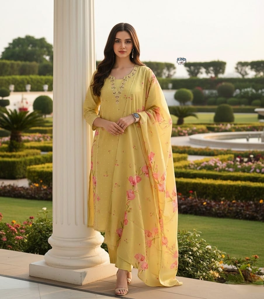 Premium And Beautiful Embroidery Work Neckline Chanderi Butti Kurti