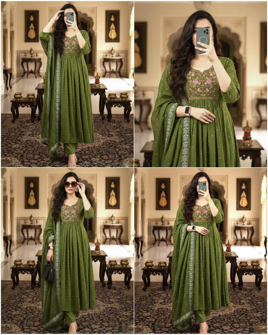 Premium Cotton Sequence Embroidery and Tier Pattern With Beutiful Work on Yoke Anarkali Kurti Set
