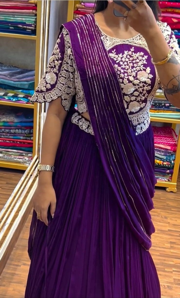 Buy NEW DESIGNER PARTY WEAR "LEHENGA SAREE" WITH STICH BLOUSE WITH EMBROIDERY WORK
